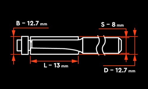 Характеристика товара «Фреза Dnipro-M В0201 8x12.7х12,7 L-13мм, прямая пазовая, нижний подшипник» - фото №1