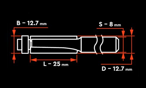 Характеристика товара «Фреза Dnipro-M В0202 8x12.7x12,7 L-25,4 мм, прямая пазовая, нижний подшипник» - фото №1