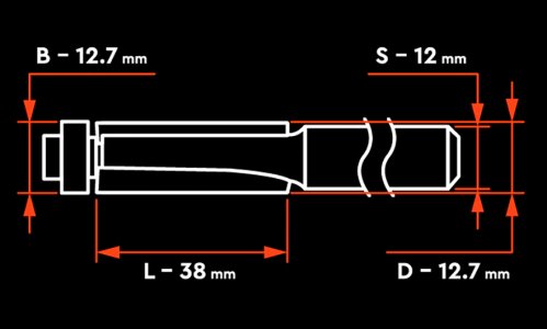Характеристика товара «Фреза Dnipro-M В0203 12x12.7x12,7 L-38 мм, прямая пазовая, нижний подшипник» - фото №1