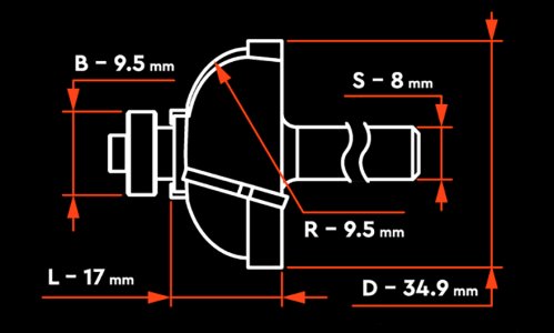 Характеристика товара «Фреза Dnipro-M В1106 8x12,7х34.9 мм, кромочная калёвочная, с подшипником» - фото №1