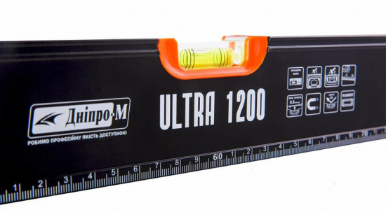«Уровень строительный Дніпро-М Ultra 1200 мм» товара: «Уровень Ultra 1200 мм + Рулетка Multi Fix» - фото №1 Характеристика товара «Уровень строительный Дніпро-М Ultra 1200 мм» - фото №1
