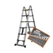 Лестница алюминиевая телескопическая раскладная Dnipro-M TL238 3.8 м + Набор ключей рожково-накидных
