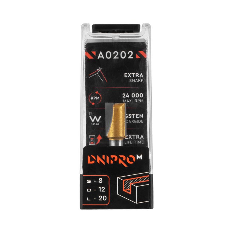 ᐅ Фреза Dnipro-M А0202 8x12 L-20 мм, пряма пазова, нижній