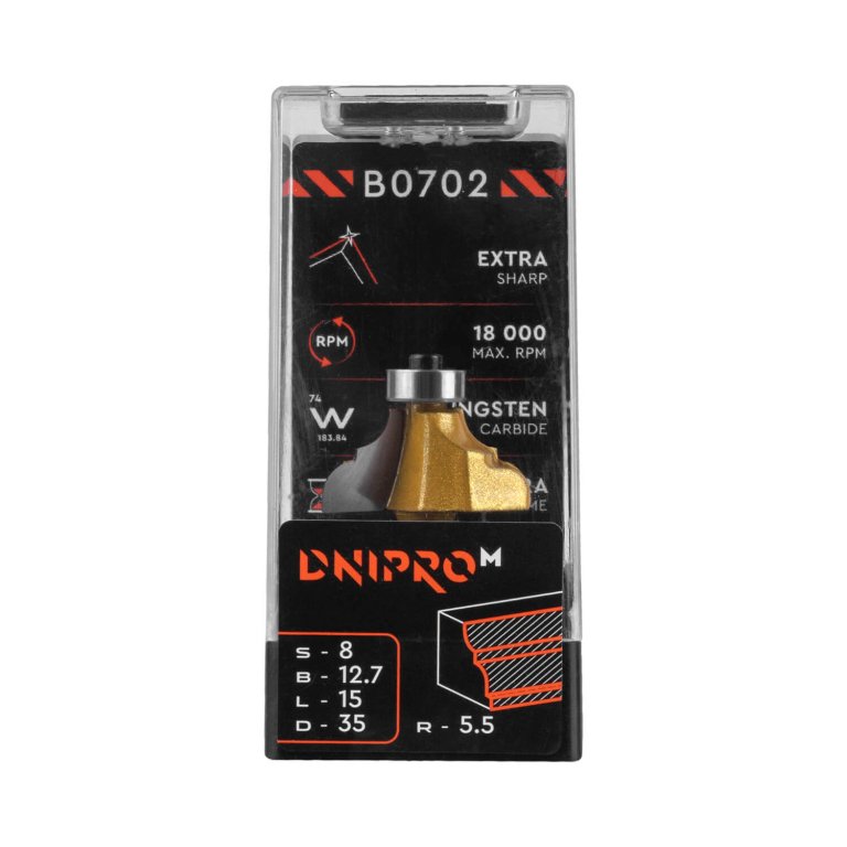 ᐅ Фреза Dnipro-M В0702 8x12,7х35x15 мм, кромочна калевочна, з
