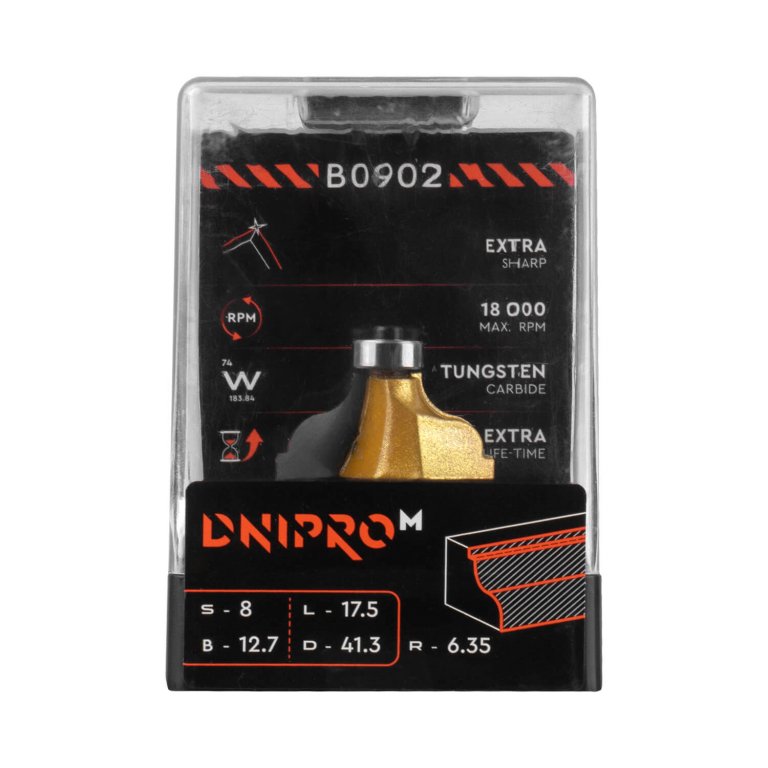ᐅ Фреза Dnipro-M В0902 8x12,7х41.3 L-17,5 R-6,35 мм, кромочная