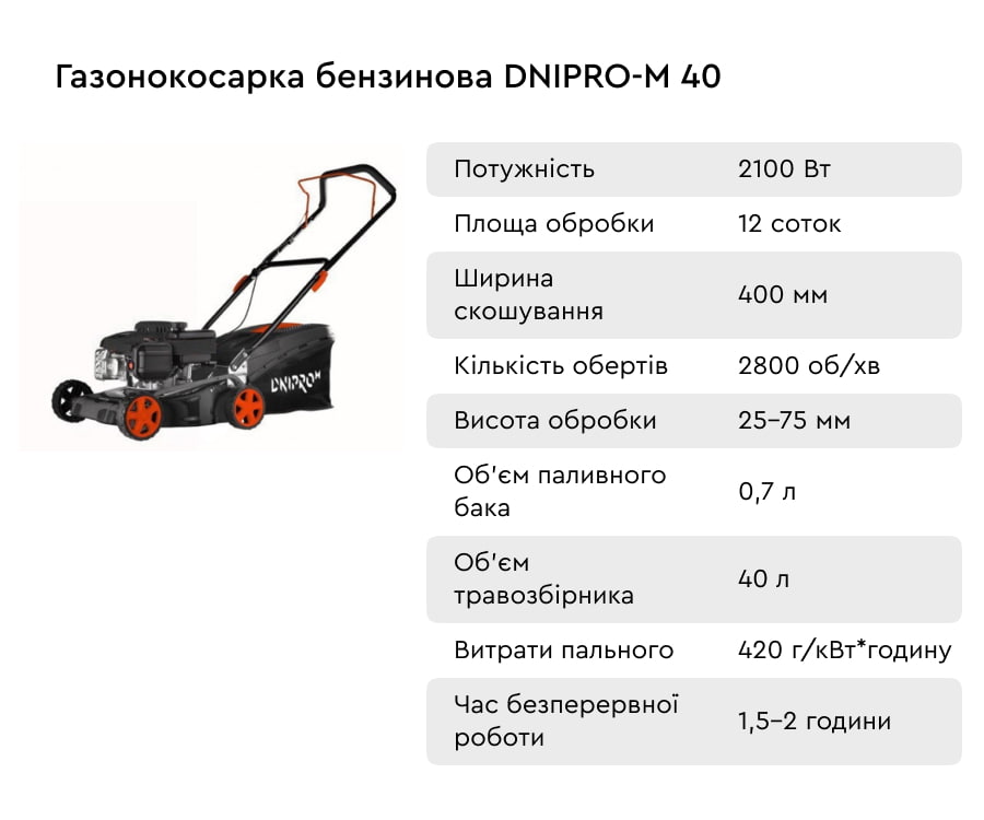 Бензинова газонокосарка Dnipro-M 40